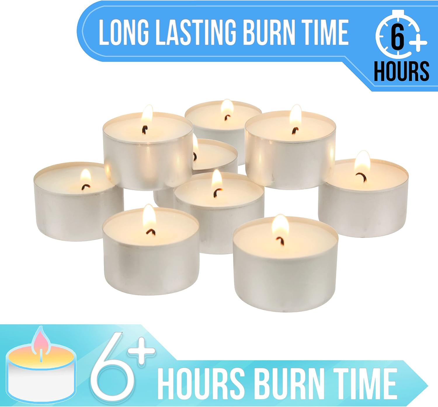 Stonebriar 600 Pack Unscented Tea Light Candles with 6-7 Hour Extended Burn Time, White, 300 Count