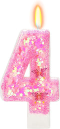 Pink Birthday Candles - Number 4 Candle for Birthday Girl, Butterfly Number Candles for Princess Theme Party Supplies