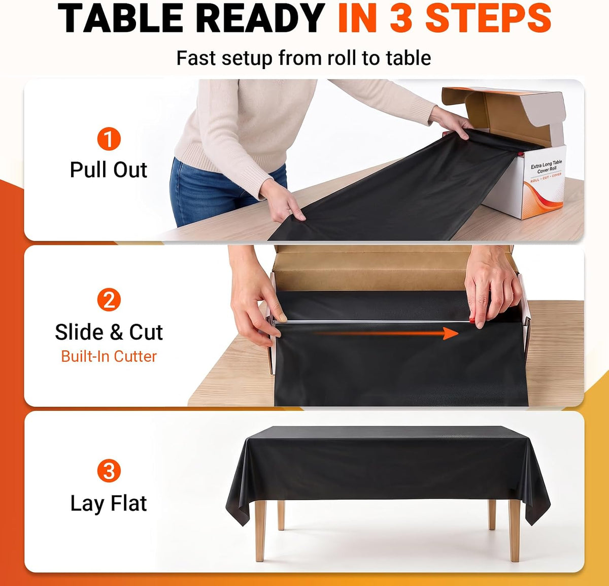 Plastic Table Cloth Disposable 54in x 310ft Black Tablecloth Roll Cutter