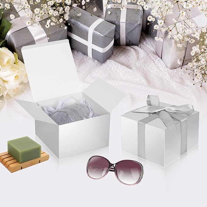 COTOPHER Small Gift Boxes 10 Pack 6x6x4 inches Silver Gift Boxes with Lids for Gifts, Crafting, Wedding Party Favor, Cupcake Box, Candy, Bridesmaids Proposal Box
