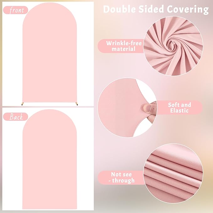 6FT Dusty Rose Arch Cover - Polyester Fitted Wedding Arch Stand Covers Round Top Chiara Arch Backdrop Cover for Birthday Party Banquet Photo Background Decoration