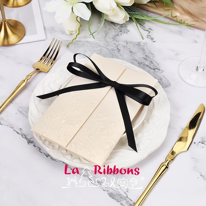 LaRibbons 3/8 Inch 25 Yard Double Faced Satin Ribbon,Black Small Satin Craft Fabric Ribbon for Gift Wrapping Floral Bouquets Wedding Party Decoration