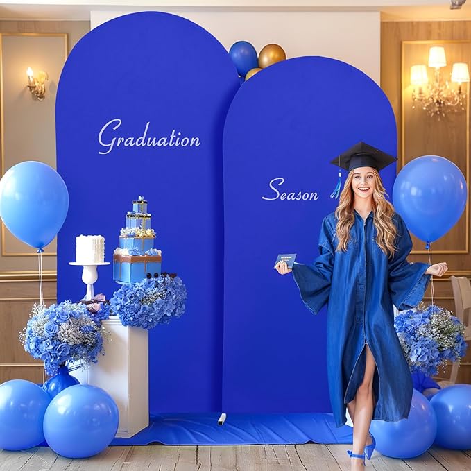 6.6FT Royal Blue Arch Backdrop Cover - Polyester Fitted Wedding Arch Stand Covers Round Top Chiara Arch Backdrop Cover for Birthday Party Banquet Photo Background Decoration