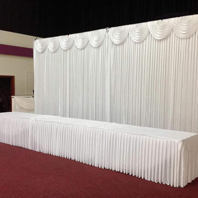 MYOYAY Luxury Ice Silk Backdrop Curtains 10x10ft Wedding Stage Backdrop Drapes Silk Fabric Curtain Panels for Wedding Ceremony Party Event Birthday Home Window Decorations White