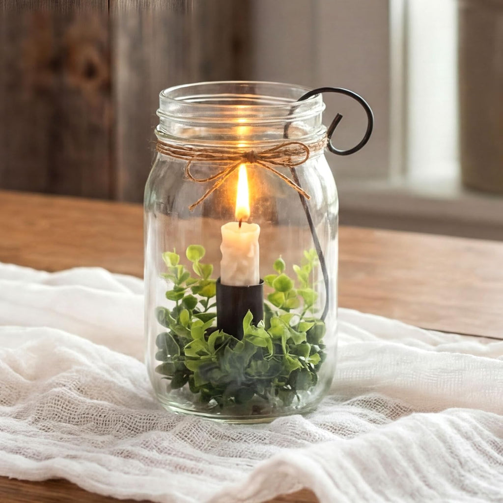 Mason Jar Taper Candle Holder Insert, 2 Pack Farmhouse Iron Hook Candle Holders for 2qt Jars, Rustic Vintage Wedding Table Centerpiece, Fall Home Decor Fit Glass Vases(2 x 6)