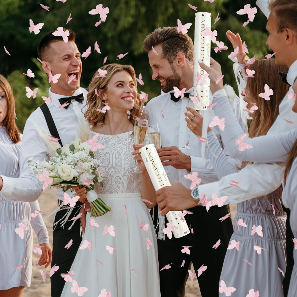 Confetti Cannon Butterfly Confetti Poppers 12 Pack Party Poppers 12 inch Pink Confetti Shooters Butterfly Sticks for Wedding Birthday Graduation Anniversary Bridal Shower Valentines Christmas New Year