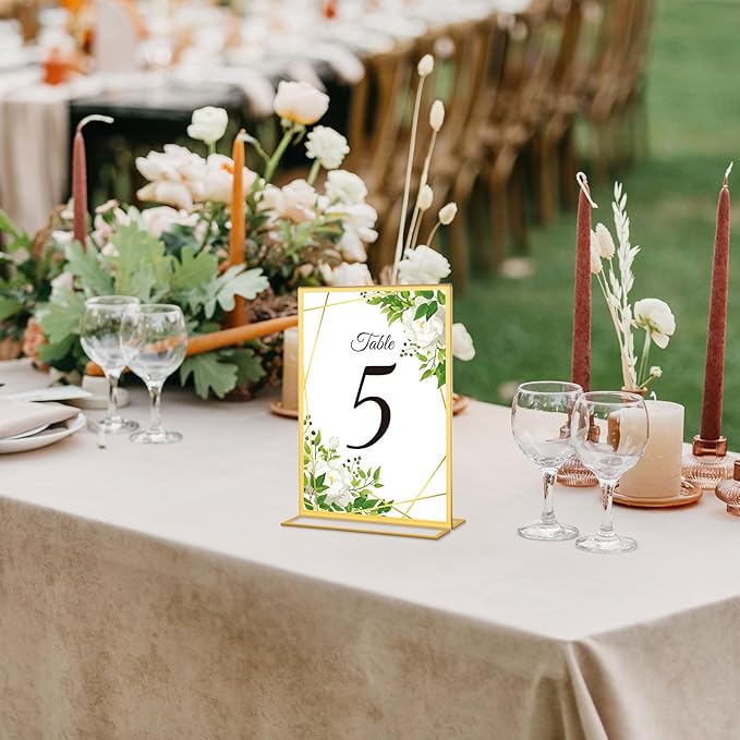 8 Pack Gold Acrylic Sign Holders 8.5x11 Inch, Double Sided Vertical Stand Clear Frames, Table Menu Display Holders for Wedding Table Numbers, Restaurant Signs, Events, Office and Store Posters