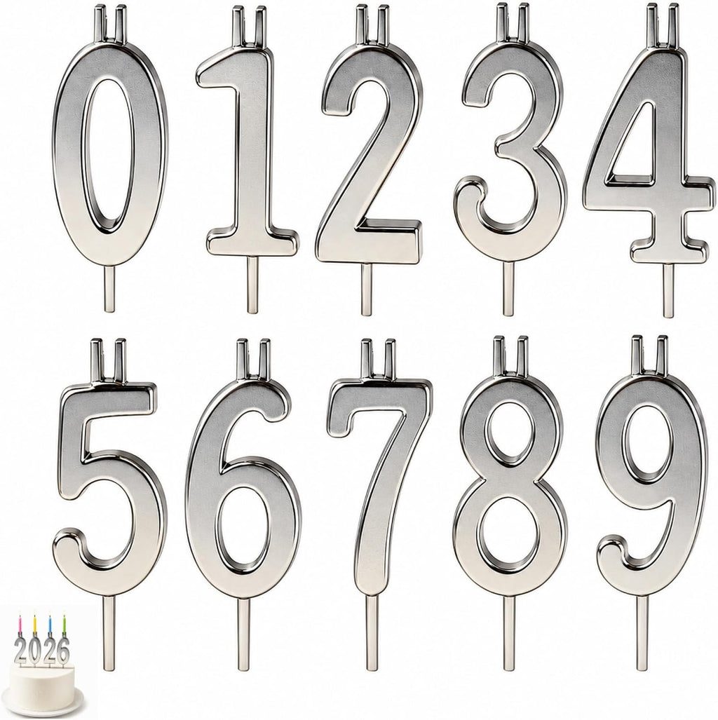 Stainless Steel Number Candle Holder Set, 1 Set | Heavy Duty, Thickened, Reusable, Heat-Resistant, Metal Birthday Candle Holder for Cakes