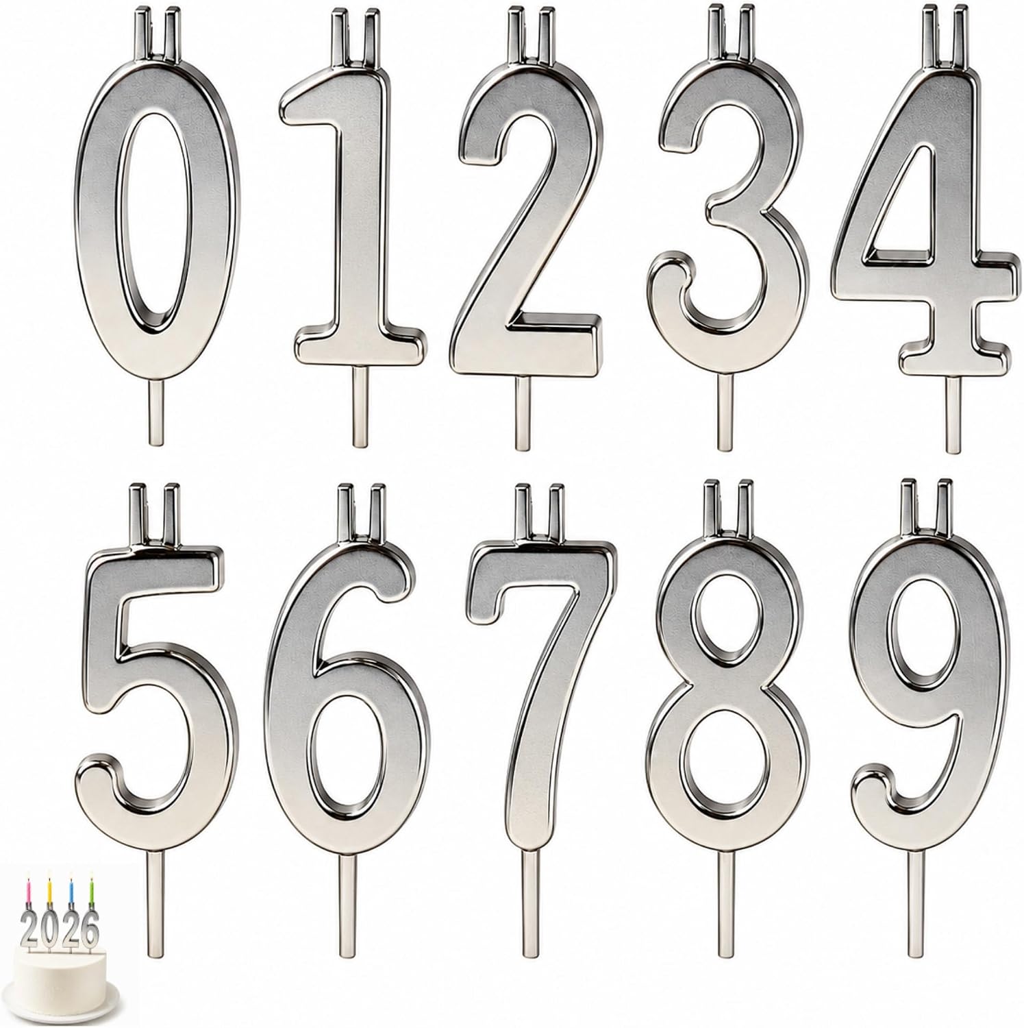 Stainless Steel Number Candle Holder Set, 1 Set | Heavy Duty, Thickened, Reusable, Heat-Resistant, Metal Birthday Candle Holder for Cakes
