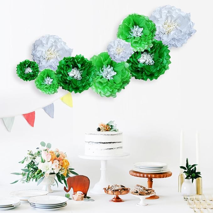 Green Paper Flowers Decoration for Boho Wedding, Birthdays, Bridal or Baby Showers,Engagement, Greenery Party Decor