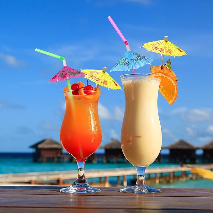 BLUE TOP Umbrella Parasol Cocktail Picks &Cocktail Straws Set- Umbrella Drink Picks100pcs+Umbrella Drink Straws 50pcs Assorted Colors, Great Decoration for Food & Drink,Great for Children's Day