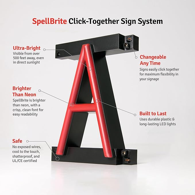 SpellBrite BEER Sign | Beer-Related Sign with Neon Look, Red LED Light Source | 15.7" x 6.3"