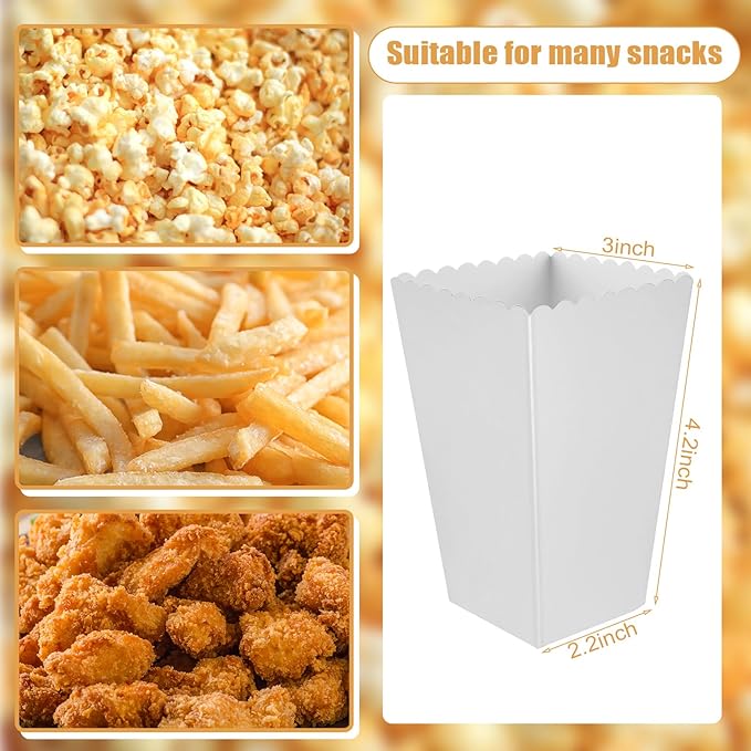 50 Pcs Popcorn Boxes Mini Paper Popcorn Box Cardboard Popcorn Container for Party Disposable Snack Candy Popcorn Bags Popcorn Holder for Movie Nights Birthday Wedding (White)
