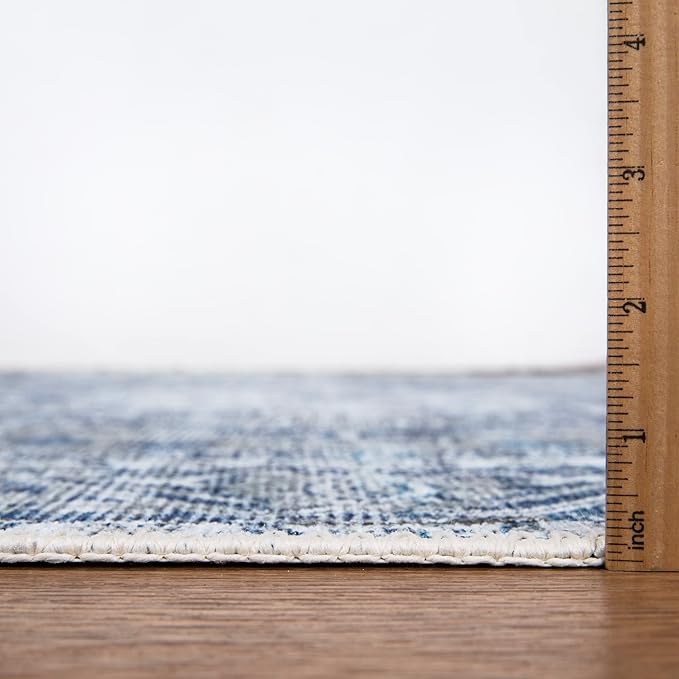 Bloom Rugs Washable Non-Slip 7 ft Runner - Blue/Gray Traditional Runner for Entryway, Hallway, Bathroom, and Kitchen - Exact Size: 2.5' x 7'