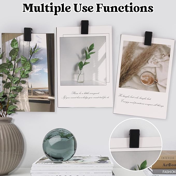 50 Pcs Self Adhesive Clips,Wall Clips for Hanging,Sticky Tapestry Clip Photo Picture Poster Plastic Spring Clip Hanging for Paper Tapestry Hangers Home and Office Christmas Decor(Black)