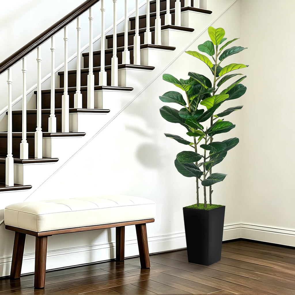 5ft artificial fiddle leaf fig tree in modern on a desk or shelf