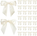 Ivory Satin Ribbon Twist Tie Bows 5 Inch Pre-Tied Ivory Gift Bows for Crafts, Treat Bags, Party Favors, Wedding, Baby Shower, Candy Apple, Christmas Tree (36 Pack)