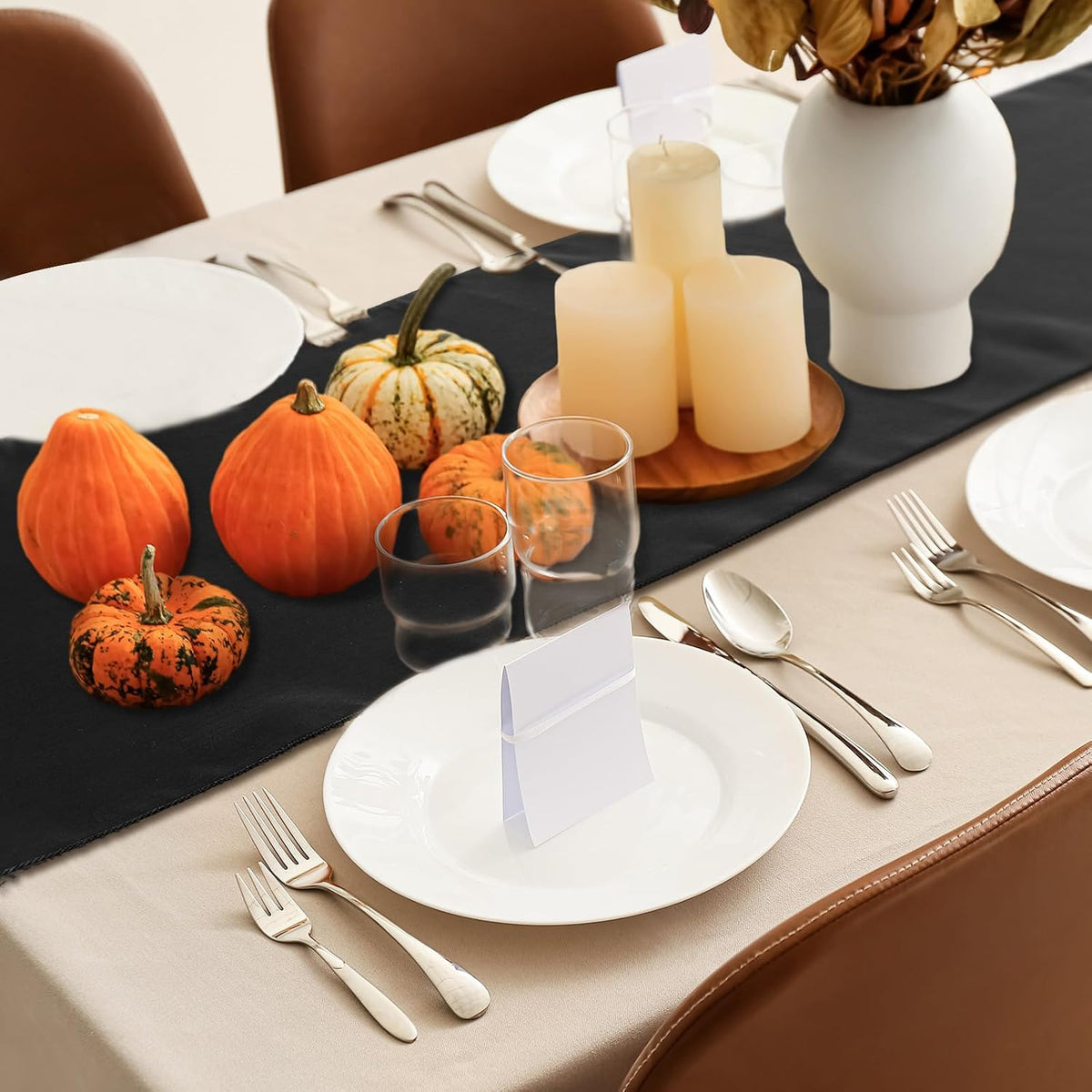 Bencailor 24 Pcs Black Satin Table Runners Bulk, 12 x 108 Inch