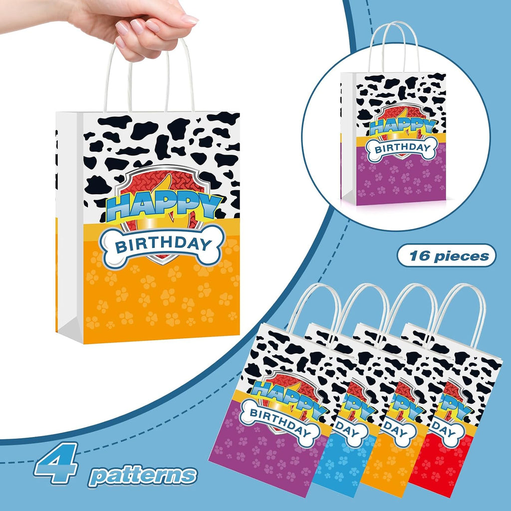HDJY 16PCS Cartoon Dog Birthday Party Goodie Bags, Favors Bags, Candy Bags, Decoration, 8.26in x 5.9in x 3.14in
