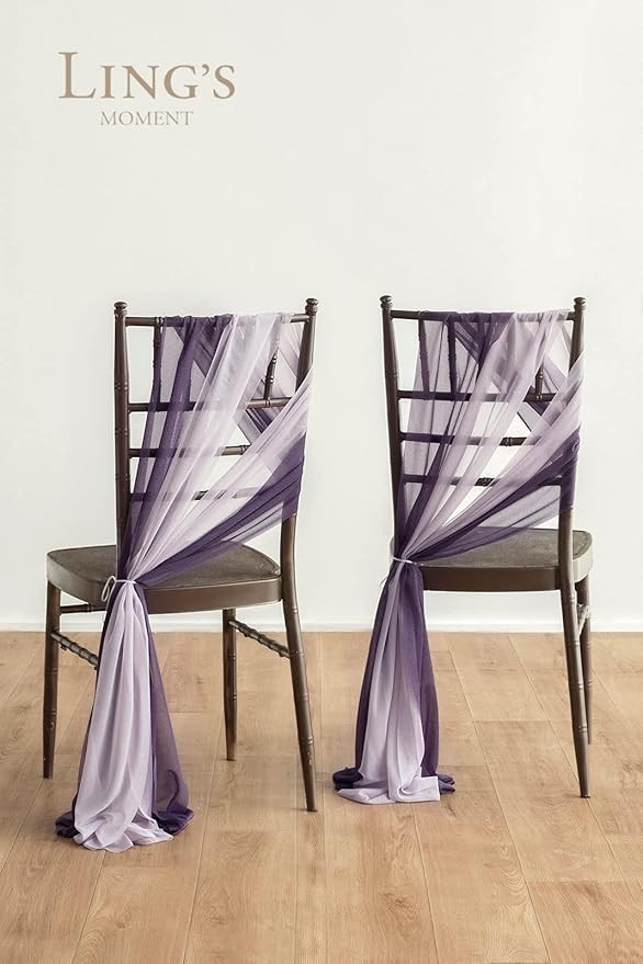 Ling's moment Wedding Chair Sashes Cover Aisle Decorations Draping Fabric Wrinkle-Free with Tie 16pcs Purple Pale Lavender for Party Ceremony Reception Floral Arrangement Banquet Outdoor Decor