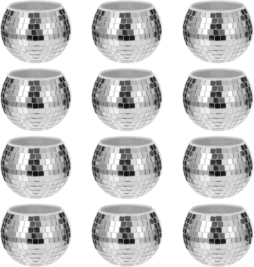 12 Pcs Disco Ball Candle Holders, Glass Mirror Reflective Vases, Sparkle Glow Modern Centerpieces Decor for Parties, Weddings, Home, 2.76 x 2.17 in