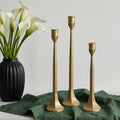 Gold Iron Taper Pillar Candle Holders Set of 3, Candlestick Holders Rustic Vintage Decorations, Tall Candle Stand for Home Decor Mantle Dining Coffee Table Outdoor Wedding-11.8"+13.8"+15.4"
