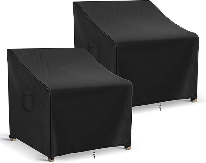 Patio Furniture Covers Waterproof for Chairs, Lawn Outdoor Chair Covers 2 Pack, Patio Chair Covers for Outdoor Furniture Fits up to 26W x 25D x 34H inches, Black