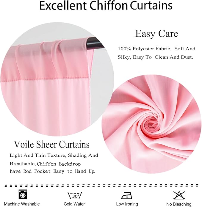 DUOBAO Pink Chiffon Backdrop Curtain-2 Panels 29x96-Inch Wedding Backdrop Drapes Sheer Beach Curtains for Living Room Voile Window Curtain for Photography Backdrops Christmas Ceremony Decor, Baby Pink