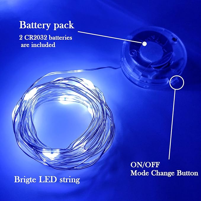 Twinkle Fairy Lights Battery Powered 3 Modes with Timer Firefly Lights 20 LED on 7.2feet Silvery Copper Wire for DIY Wedding Party Christmas Halloween Centerpiece Decorations 15 Pack (Blue)