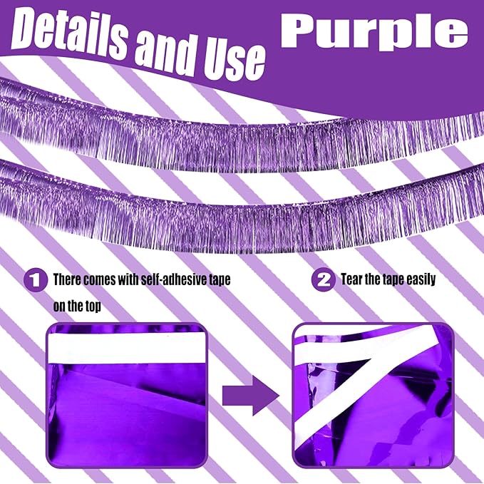 6 Pack 10 Feet Foil Fringe Garland Metallic Tinsel Streamers Banner Wall Hanging Backdrop Banner for Parade Floats, Thanksgiving, Christmas, Birthday, Halloween Party Decorations(Light Purple)