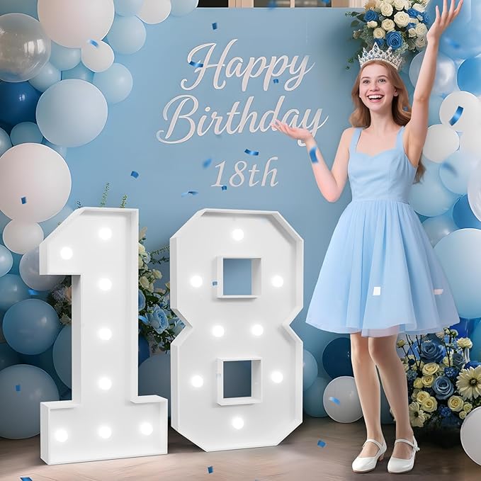3FT Marquee Numbers 18, Happy 18th Birthday Decorations for Girls Boys, Large 18 Light up Number for 18 Years Old Birthday Party Supplies, 18th Anniversary Party Decor
