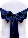Pack of 50 Satin Navy Blue Chair Bows Sashes 7 X 108 Inch Universal Navy Chairs Ribbons for Wedding Anniversary Ceremony Birthday Party Engagement Banquet Restaurant Event Decorations