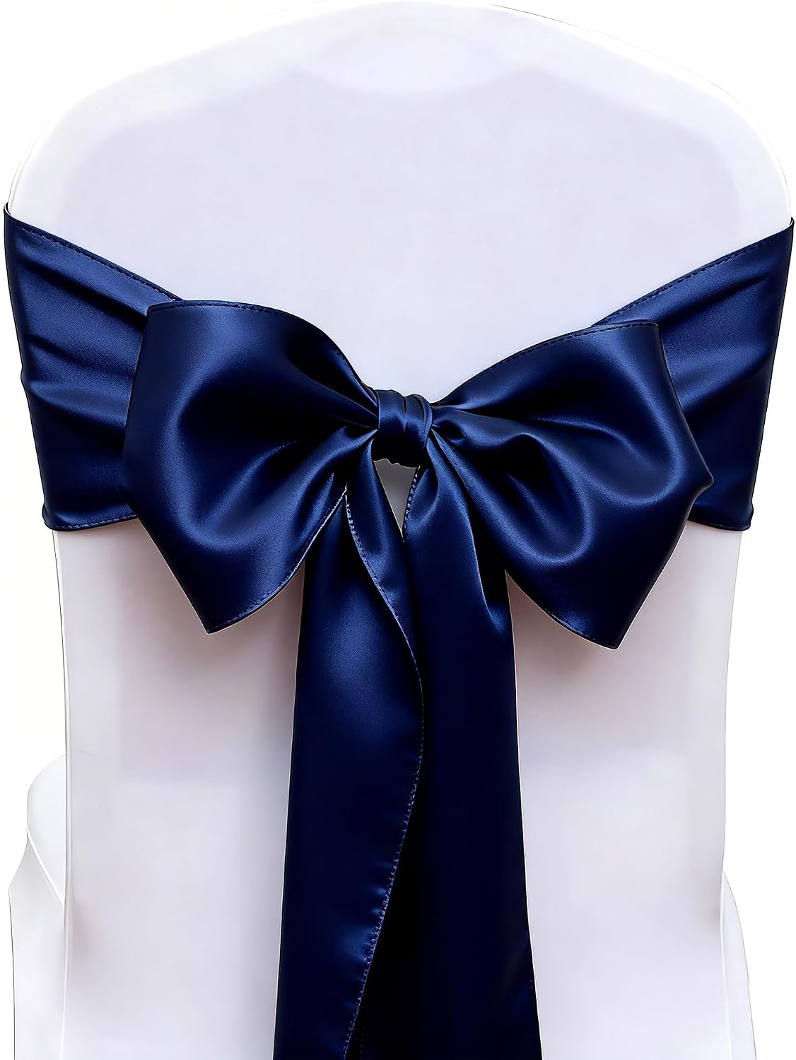 Pack of 50 Satin Navy Blue Chair Bows Sashes 7 X 108 Inch Universal Navy Chairs Ribbons for Wedding Anniversary Ceremony Birthday Party Engagement Banquet Restaurant Event Decorations