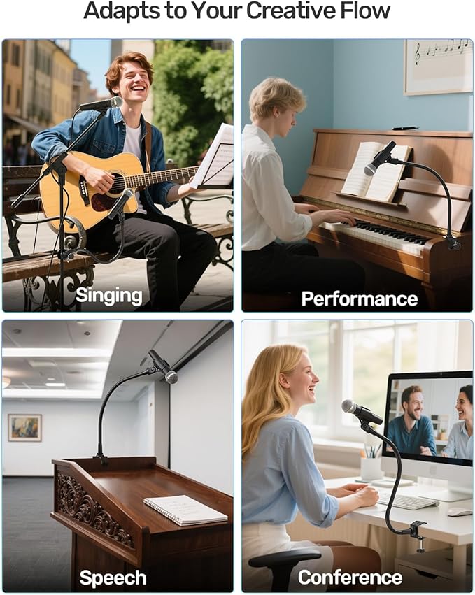 19-inch Gooseneck Microphone Holder Stand, Flexible Mic Arm with Super Crab Clamp for Mic Stand/Desk/Rod/Pole/Stick/Shelf/Tube Clamping, Ideal for Music Stand, Piano, Drum Recording