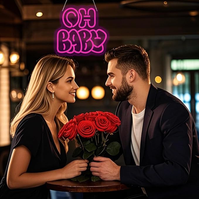 Oh Baby Neon Sign for Wall Decor,Dimmable Neon Lights gifts for Lover Baby Birthday Wedding Party Kids Bedroom Valentine's Day Gender Reveal Size:12.6 * 11.61In(Rose red)