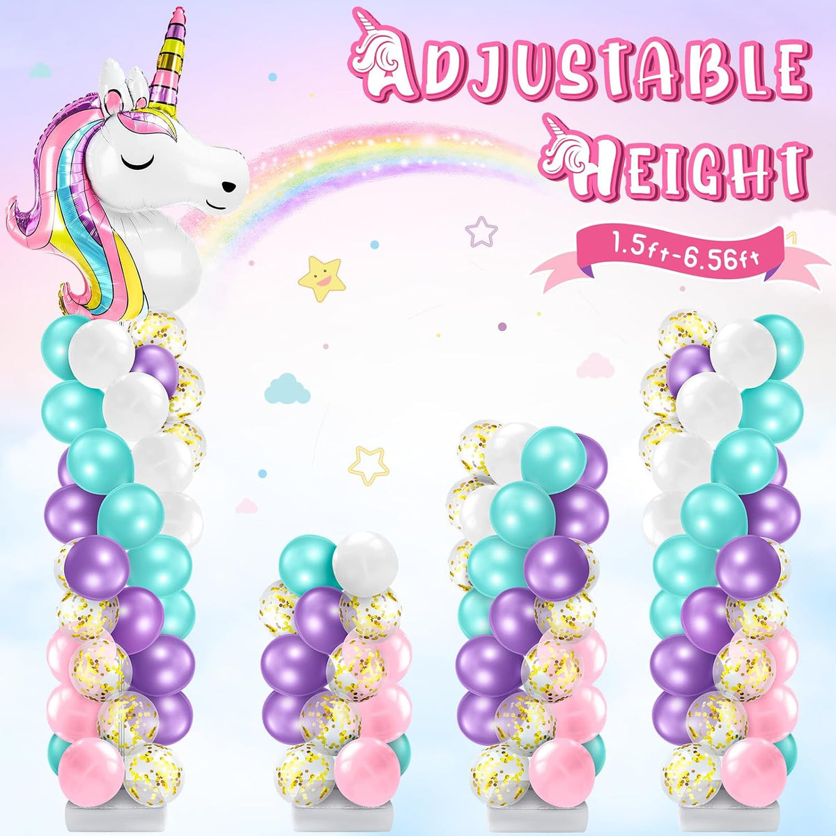 kasyat 2 sets unicorn balloon column stand kit, side view