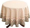 patdrea Designer Linen Vintage Tablecloth for Round Table,Anti-Wrinkle Durable Breathable French Table Cloth,Dacorative for Kitchen Dining,Party,Christmas,Thanksgiving,Diameter 55"-Cudillero
