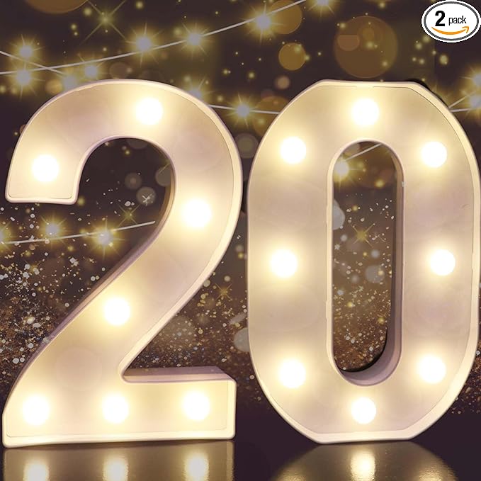 Pooqla 20th Birthday Decorations for Her Him, Light Up Number 20 for Party Table Decorations, 20th Birthday Gift for Women Men, Backdrop Wall Decor for 20th Wedding Anniversary Decoration