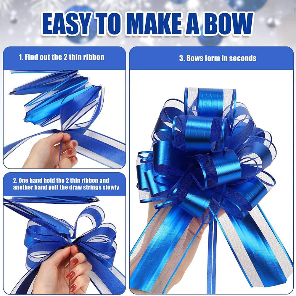 6 PCS Large Pull Bows, Gift Wrapping Bows, Gift Wrapping Ribbon Pull Bows Gift Bows for Wedding, Birthday, Christmas, Valentine's Day, Gift Baskets, Party, Presents Decor, Holiday Decor (Blue)