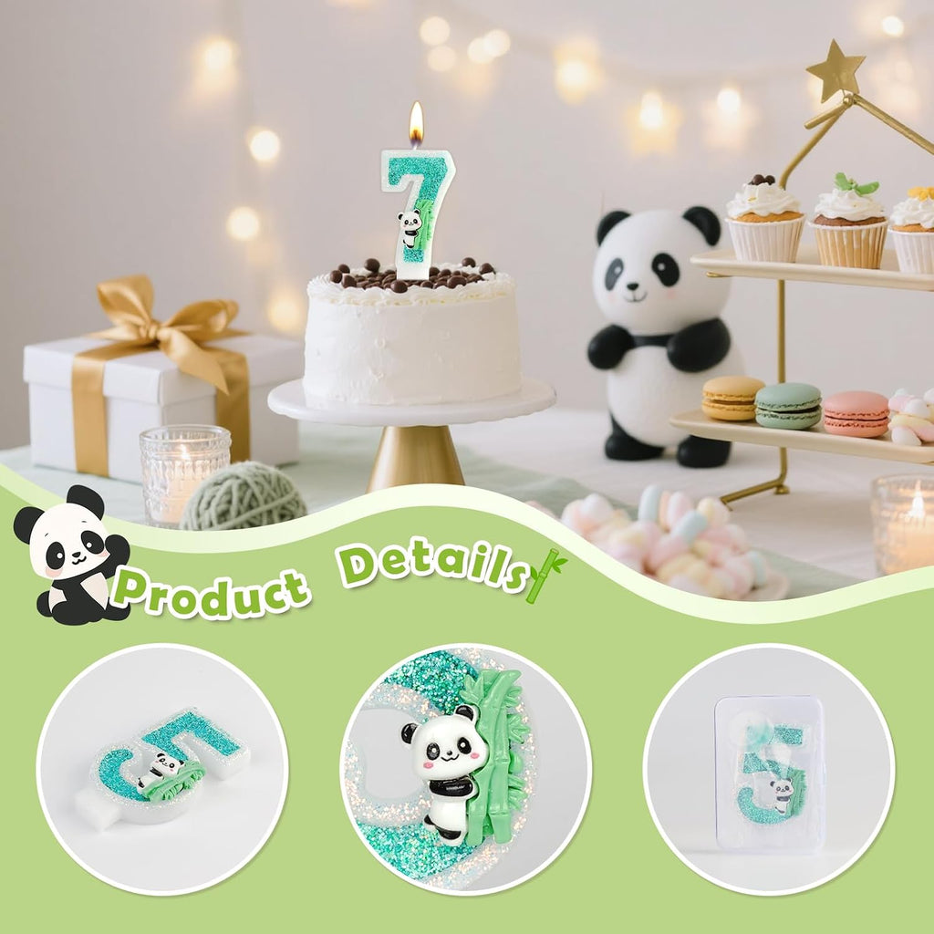 Panda Birthday Candle Number 8, Mini Panda 8 Candles Bamboo Panda Cake Topper, Jungle Animals Panda Theme Party Birthday Anniversary Party Decorations Supplies(8, Green)