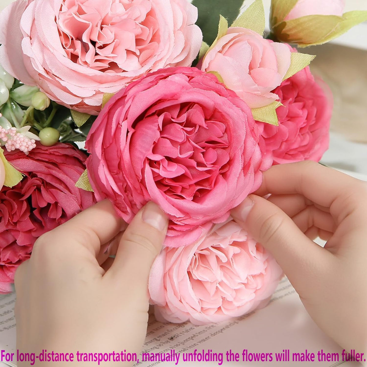 pink peonies artificial flowers 12 bouquets,pink flowers lifelike on a desk or shelf