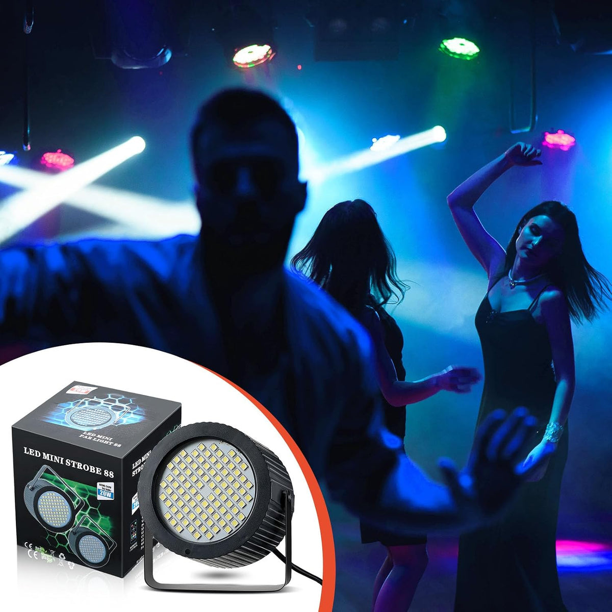 Funtery 4 Pcs Strobe Lights 88 LEDs Sound Activated Stage DJ,Blue