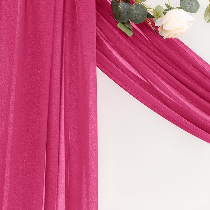 MLMC Hot Pink Wedding Arch Draping Fabric 2 Panels 29" x 20 FT Extra Long Gauze Drapes Sheer Backdrop Curtains 6.6 Yards Outdoor Drapery Panels for Wedding Ceremony Party Ceiling Decoration