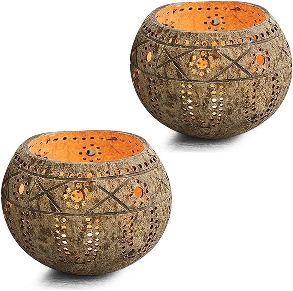 Candle Coconut Shell Bowl,Candle Holders,Handmade Coconut Shell Candle Holder for Small Pillar, Bowl