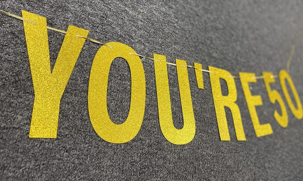 50th Birthday Decorations Banner for Women Men Pre-Strung Gold Glitter Birthday Decoration Sign Funny 50th Bday Supplies Banner