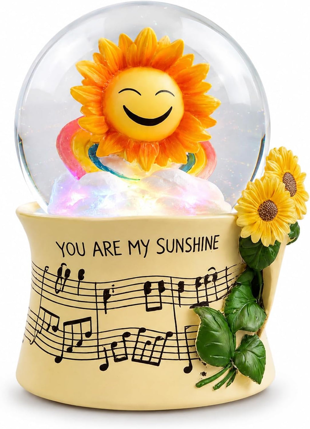 You are My Sunshine Snow Globe Music Box with Colorful Lights, Sunflower Musical Snowglobe, Wind Up Resin Flower Music Box Gifts for Mom Wife Girlfriend Grandma Women Birthday Anniversary