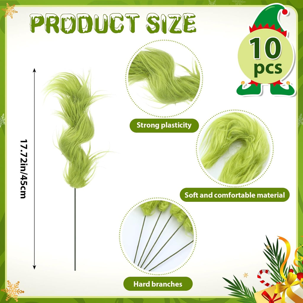 Thiccywoov 10 Pcs Lime Green Furry Christmas Tree Picks Topper Glitter Curly Berry Ornaments Lime Fake Christmas Decorations Candy Picks for Tree Wreath Crafts Vase Filler Home (Classic)