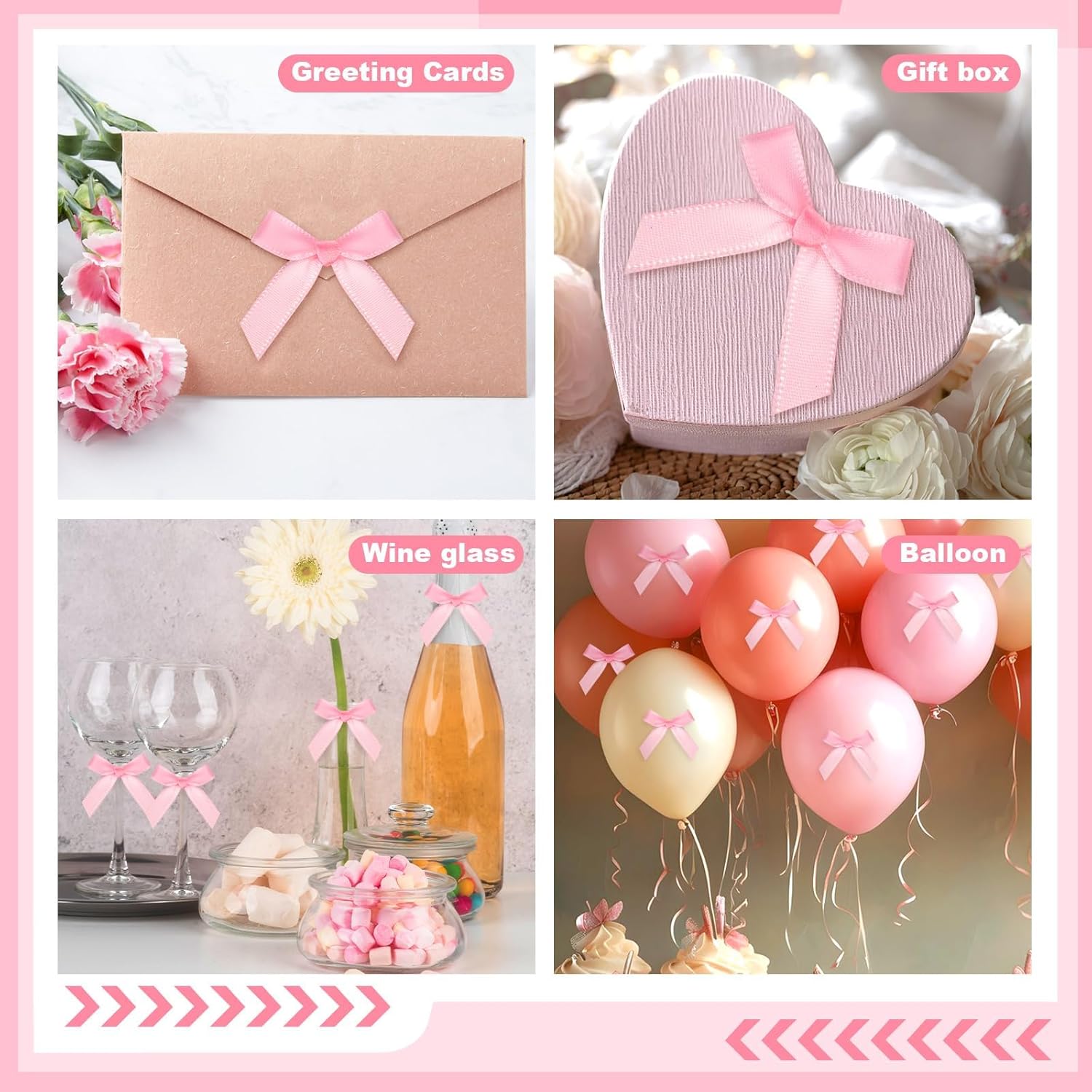 120 Pcs Mini Pink Bows for Crafts with Self-Adhesive Dot, 1.57" Small Satin Ribbon Bows for Gift Wrapping Cake Decorations Sewing Scrapbook Card Making Wedding Bow Party Decoration