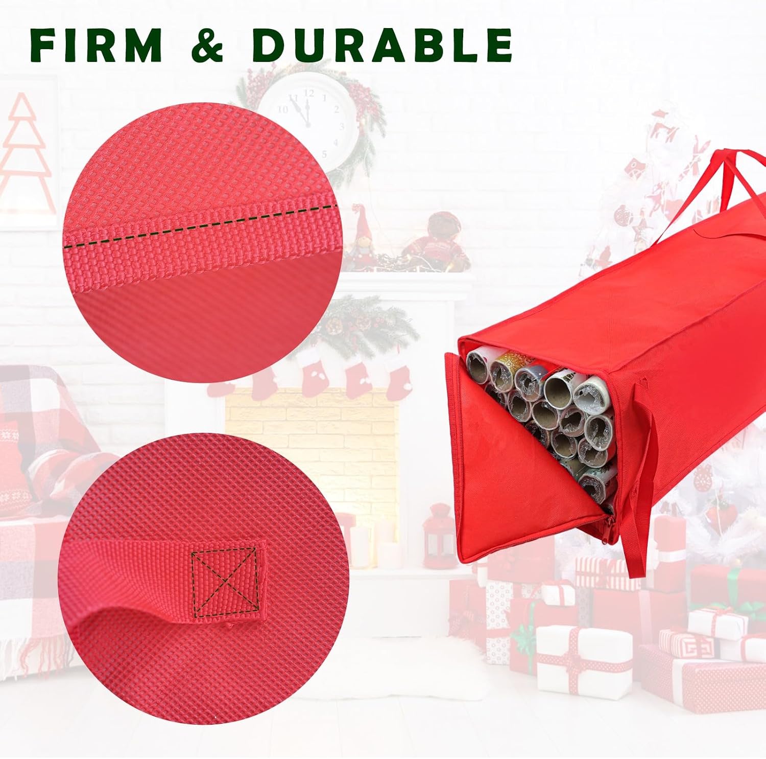 Demao Christmas Wrapping Paper Holder, Wrapping Paper Storage Bag for Christmas Rolls, Resistant 41 inch Organizer Storage Container, Stores up to 25 Standard Rolls