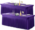 Wish Care 2 Pack Dark Purple Spandex Table Clothes for 8 Foot Rectangle Tables, 8FT Wrinkle Free Fitted Tablecloths Ruffles Design Table Cover for Party, Banquet, Wedding and Events